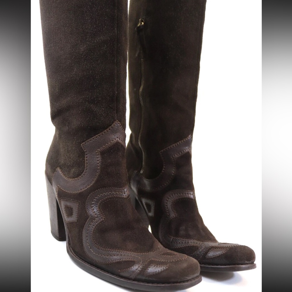 MIU MIU Miuccia Prada Boots Western Cowboy Suede Leather size 10.5/40.5 - Picture 12 of 16
